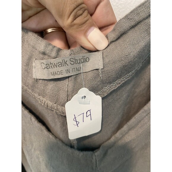 CATWALK STUDIO Gray Linen Tied Straps LAGENLOOK Minimalist Harem Jumpsuit O/S - Picture 6 of 13